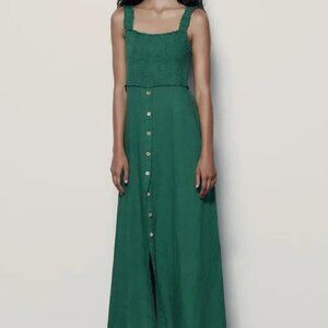 ZARA LINEN BLEND MIDI SLIP DRESS
